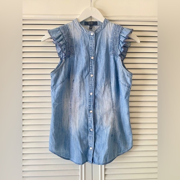jessica simpson womens denim slutter sleeve pearl button-down shirt sz m (B4) - Picture 1 of 6